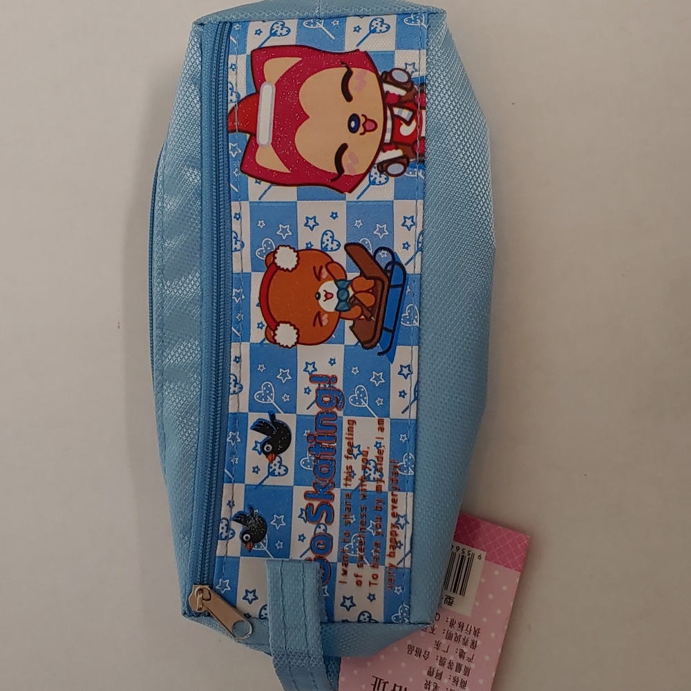 Blue winter sports cute animal cartoon pencil case pouch